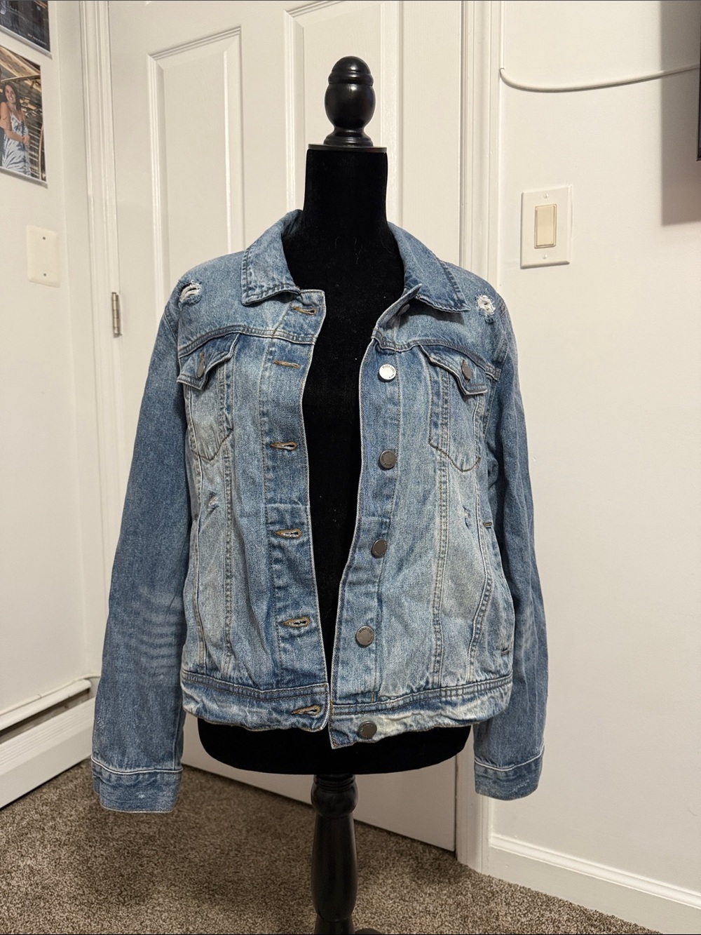 C'est Toi Light Blue Distressed Denim Jean Jacket - Women's NWT Size 1XL